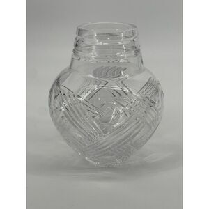 Vintage Oneida Santa Mesa Crystal Vase Crosshatch Dot Pattern 8 Inches